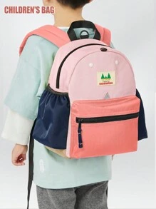 Mochila Escolar com Contraste de Cores, Mochila para Crianças Pequenas, Mochila para Jardim de Infância, Mochila para Criança de 4 a 8 Anos, Bolsa para Criança do Ensino Fundamental, Mochila Infantil com Estampa de Desenho Animado, com Alça Ajustável, Mochila Leve para Uso Diário, Mochila Fofa de Viagem para Crianças para Escola, Acampamento, Caminhada