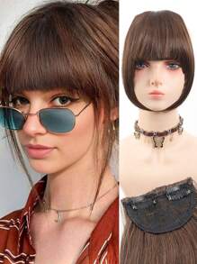 Women's Synthetic Bangs Hairpiece, Straight Hair Versatile Brown & Black French Curtain Fringe With Temples, High Temperature Fiber, Clip In Front Hair Extensions Natural Bangs Hairpieces Suitable For All People
