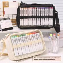 1pc Marker Organizer Bag, Holds 64 Markers + Drawing Book, Multilayer Organizer Bag, Pen Not Included, Crossbody Or Shoulder, Suitable For Home, School And Office
