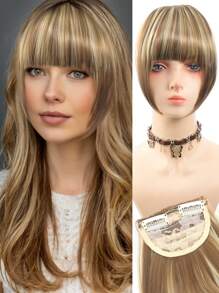 Women's Synthetic Bangs Hairpiece, Straight Hair Versatile Brown & Black French Curtain Fringe With Temples, High Temperature Fiber, Clip In Front Hair Extensions Natural Bangs Hairpieces Suitable For All People