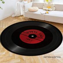1pc Creative Flannel Vinyl Record Print Anti-Slip Washable Decorative Area Rug - Black - View 6