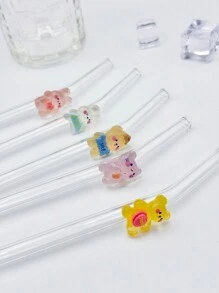 1 件可爱透明动物装饰玻璃吸管，适合饮用果汁、奶茶、咖啡、冷饮，可弯曲吸管，非常适合返校、礼物、圣诞节、情人节、新年、生日、优雅礼品套装 - 透明 - 查看 5