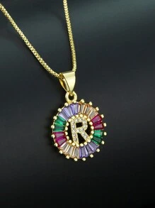 Pingente de Letra Folheado a Ouro com Micro Pavê de CZ Arco-íris, Joias da Moda, Pingentes e Encantos com Inicial para Mulheres