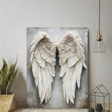 Room Decor 1pc, 2D White Angel Wings Living Room Bedroom Canvas Painting Light Luxury Living Room Background Wall Painting Studio Hallway Art Hanging Painting, 12X16Inch,Art And Crafts-- Unframeless - 白色 - 查看 4