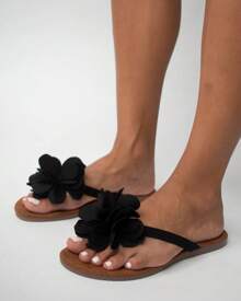 La Caprichosa Casual Flat Sandal With Flower, Lady's Sandal With Flower - 黑色 - 查看 1