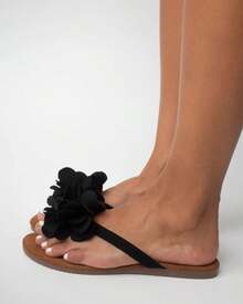 La Caprichosa Casual Flat Sandal With Flower, Lady's Sandal With Flower - 黑色 - 查看 2