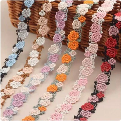 One Yard Rose Flower Lace Mixed Color Embroidery Lace Water-Soluble Accessories Clothing Cheongsam Decoration