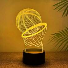 1pc Personalized 3D Illusion Basketball Hoop Lamp, Decorative Night Light Gift For Basketball Lovers, Room Decor - Multicolor - View 3
