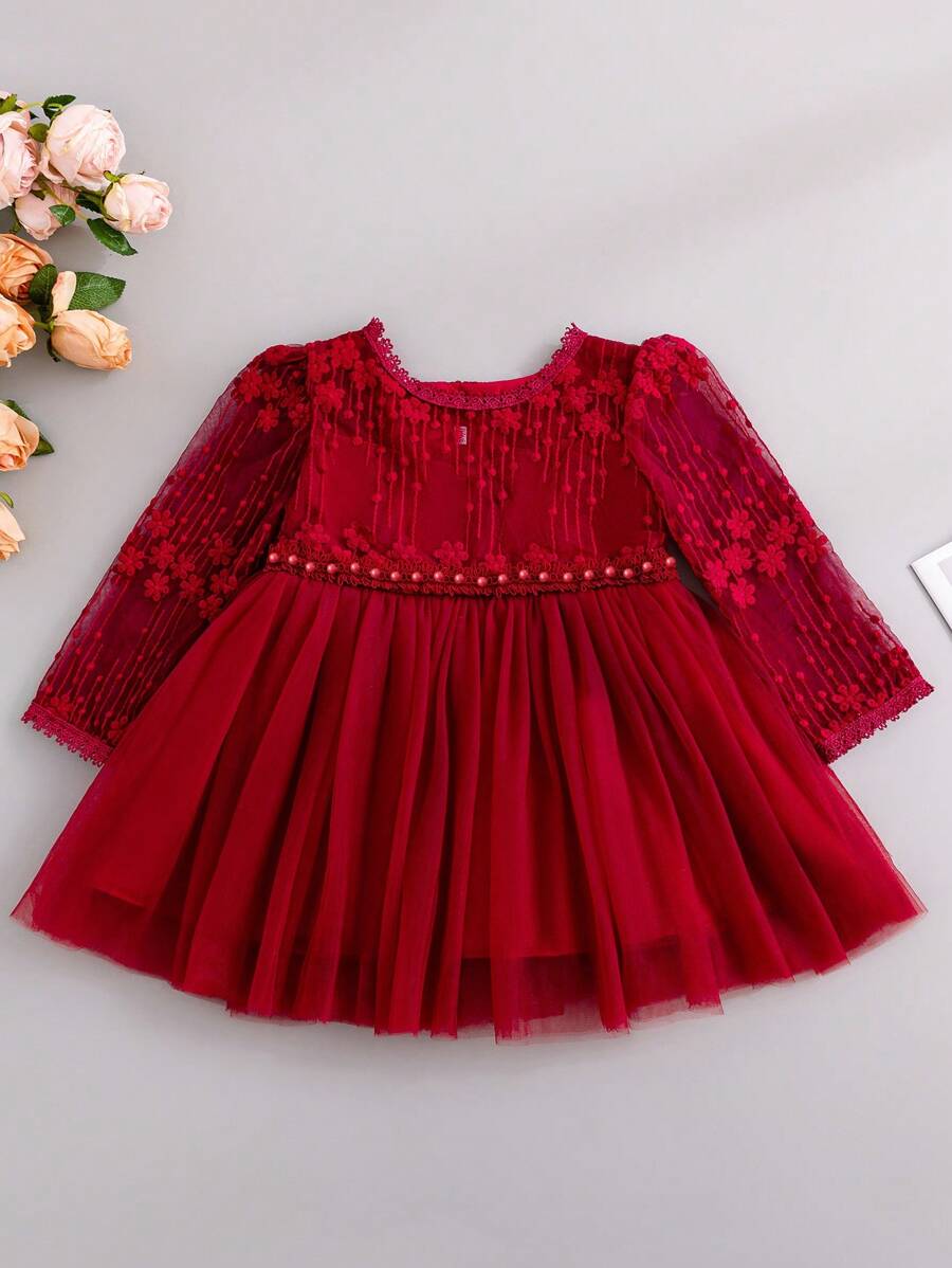 0-2 Years Baby Girl Burgundy Tulle Dress
