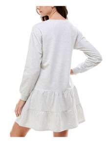 Planet Gold PLANET GOLD Womens Ruffled Long Sleeve Crew Neck Short A-Line Dress
