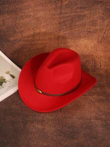 1 szt. Unisex Western Cowboy Hat z metalowym nitem Cattle Pattern, lekki kapelusz festiwalowy wykonany z nieelastycznego splotu włókien poliestrowych, ozdobiony akcesoriami