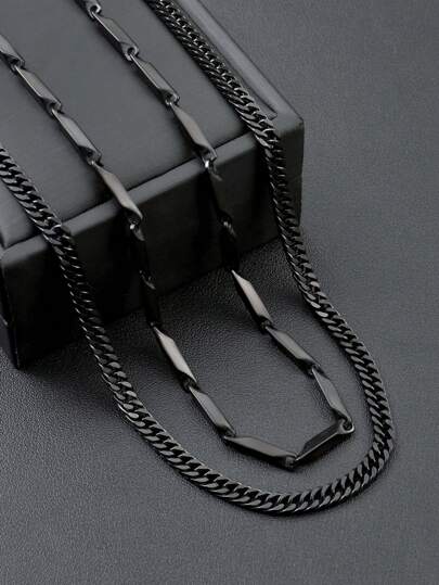 2pcs Men's Black Necklaces Stainless Steel Cuban-Style Chain Simple Punk Goth 60cm Suitable For New Year Gifts Daily Wear For Boyfriend Gifts