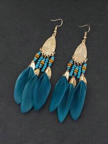 1 par de pendientes vintage de plumas de pollo