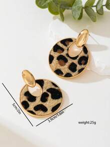 1 pièce paire de boucles d'oreilles rondes en métal imprimé léopard et 1 pièce collier assorti, style européen et américain vintage à la mode, convient pour les boîtes de nuit et les soirées