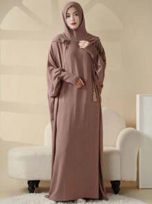One Piece Traditional Clothing Hooded Abaya Tassel Prayer Dress Kaftan Robes Women Modest Dresses
