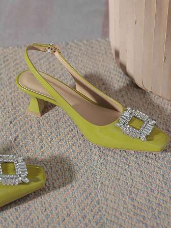 Dam Elegant Strassspänne Dekor Slidesandaler med ryggrem, fyrkantig tå Sexiga stilettklackar, vår/sommar ny fest/datum outfit, par med klänningar eller byxor