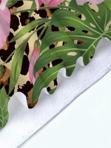 1pc Floral Greenery Leopard Print Beach Towel, Super Soft Microfiber Extra Large Beach Blanket,Highly Absorbent Bath Towel,Suitable For Travel,Swimming Pool,Diving,Surfing,Yoga,Camping,Available In Adult And Ren Sizes, Beach Accessories Summer Travel, Vacation Holiday Bathroom Decor Beach Essentials