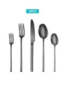 Stainless Steel Tableware Set, 5/20/30pcs Golden/Silver/Black Cutlery Set-Includes Dining Knives, Table Forks, Dining Spoons, Teaspoons And Dessert Forks, Forks For Salad/Appetizers/Dessert, And Mini Spoons For Coffee/Tea/Dessert/Cake/Stirring/Fruit/Ice Cream, Reusable Steak Knife, Soup Spoon, Teaspoon, Main Fork, Mini Forks