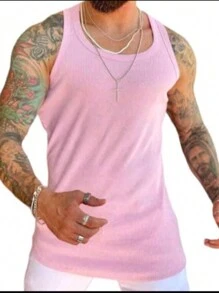 MEN'S PREMIUM AMERICAN RIBBED TANK TOP - 粉色 - 查看 2
