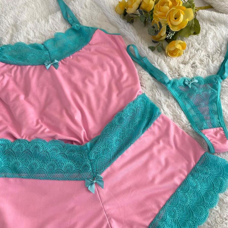 Baby Doll Trio With Shorts And Sensual Adjustment Panties - Pink - View 1