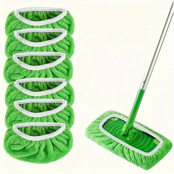 6pcs High Quality Super Microfiber Mop Pads, Can Be Square Or Round - Reusable Refills, Washable And Durable Mop Cloths For Effective Dry And Wet Cleaning - Highly Elastic, Green With White Elastic Band, Cleaning Accessories | Fixed Design | Super Microfiber Texture, Reusable Mop Pads - Washable, Durable Flat Floor Mop Cloth, High Absorbency, Suitable For Wet And Dry Mopping, Easy To Clean, High Quality Polyester Fiber (Mop Not Included)