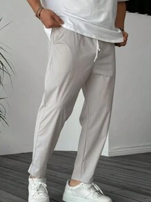 Men's Solid Color Front Tie Pocket Casual Minimalist Cropped Pants