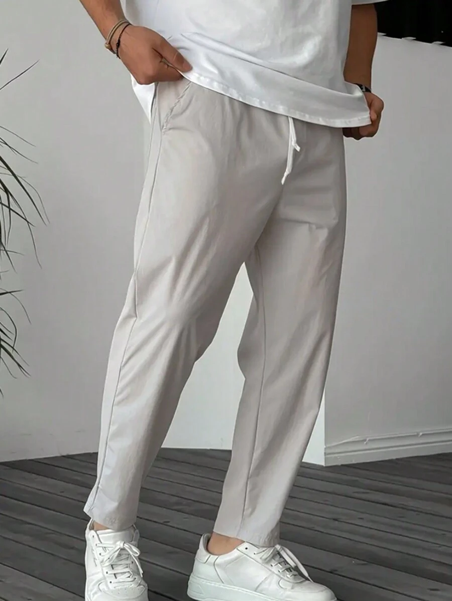 Men's Solid Color Front Tie Pocket Casual Minimalist Cropped Pants
