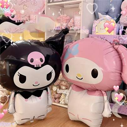 Sanrio 2 piezas Globos de aluminio grandes de Kuromi y My Melody, decoraciones de fiesta de cumpleaños en forma de estrella rojas y negras, perfectos para decoraciones navideñas en el aula, regalos de Navidad, sorpresas navideñas