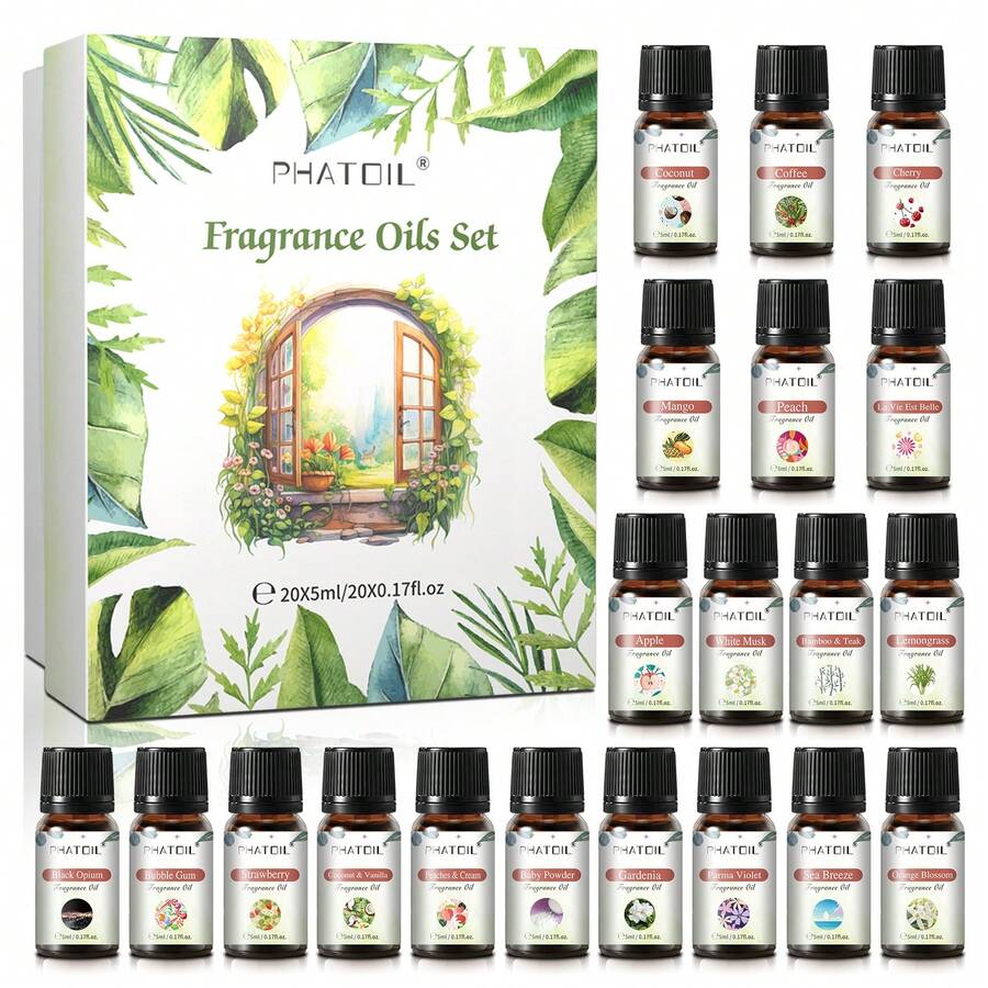 20瓶/套香氛精油套装 5毫升/0.17液盎司 PHATOIL 香水香氛精油套装，果香精油，适用于香薰机、加湿器、家用香薰按摩、沐浴、睡眠放松 - 20pcs/set - 查看 1