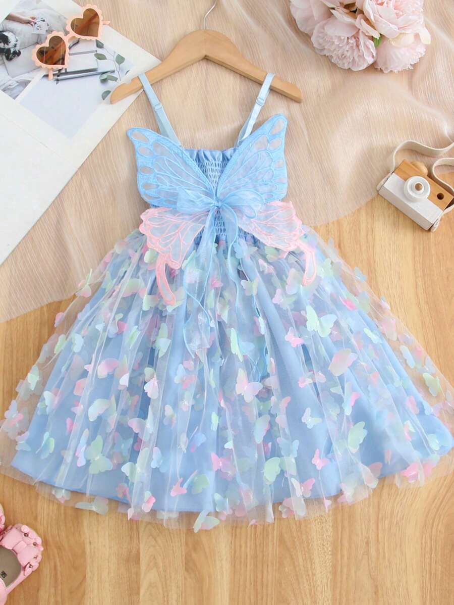 1 chiếc váy công chúa dự tiệc sinh nhật dễ thương như mơ 3D cho bé gái, mùa hè - Màu xanh lam - Xem 1
