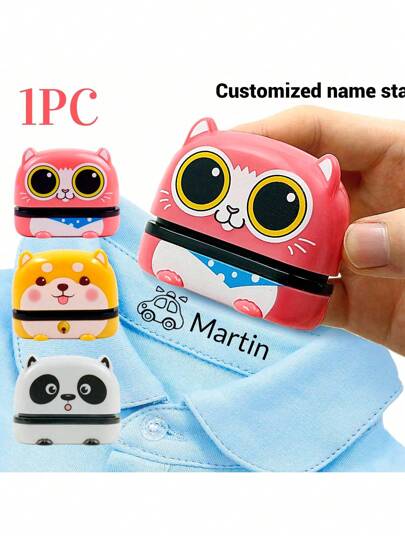 1pc Custom Name Cartoon Signature Stamp For Back To School Supplies For Cartoon Pattern Name Stamps Personalized, DIY Customized Cartoon Self Inking Name Stamp, Stamps For Signing Name,Warm Ambience, Autumn Home Refresh,Home Harmony