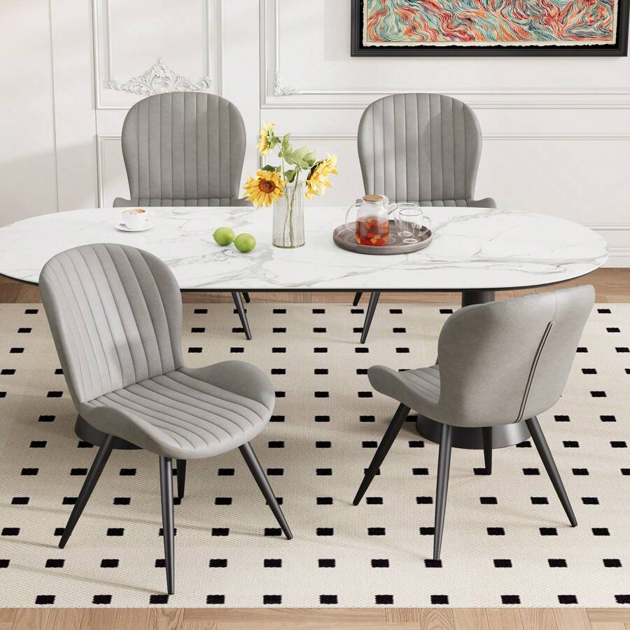 Nalupatio Modern Dining Room Chairs Set Of 4, Upholstered Kitchen Dinner Chair Fabric And Curved Backrest Kitchen Chairs - Light Grey - View 1