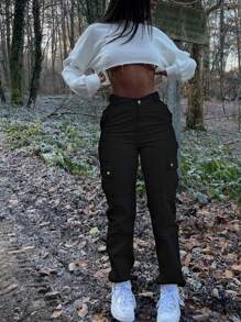 Cargo Pants For Women High Waisted Casual Pants Work Pants Baggy Stretchy Straight Leg Pants