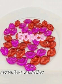 50 piezas de cuentas de resina con forma de labios en colores surtidos - Suministros para hacer joyería para el Día de San Valentín, bodas y decoraciones de mesa para fiestas de verano y escolares