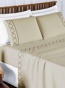 Luxurious 4-Piece King\Queen\Double Bed Set - 400 Thread Count Percale - Stick Stitch And Embroidery - Infinity - 卡其色 - 查看 2