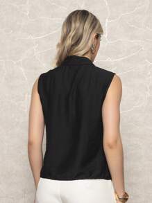 ONLYONE - WOMEN'S BLOUSE TANK TOP VEST WITH POLO COLLAR AND FRONT POCKETS OPEN WITH BUTTON - WOMEN'S BLOUSES - 黑色 - 查看 2
