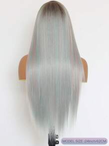 Highlight Pink Cyan Grey 13x4 Lace Frontal Wig Pre Plucked Glueless Long Straight 3 Tone Brown Roots Ombre Cyan Skunk Stripe Pink Synthetic 13x4 Lace Front Wigs For Women 24 Inches - 間色 - 查看 7