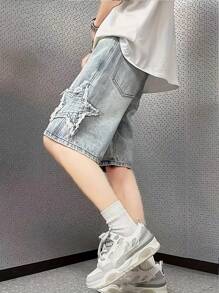 Jeansshorts für Teen Jungen mit großem Pentagramm-Aufdruck