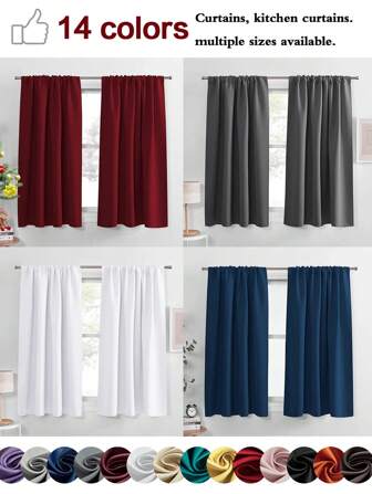 1pc Or 2pcs Multi-Size Selectable Adjustable Buckle Curtain Panel/Rod Pocket Window Curtain Set, Room Darkening Energy Saving Solid Color Blackout Curtain For Living Room, Office, Kitchen, Bedroom