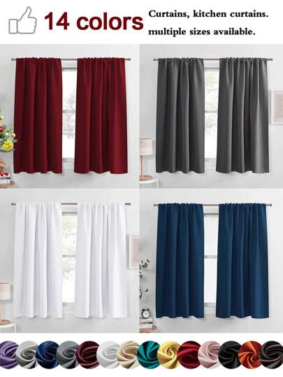 1pc Or 2pcs Size Options Brace Style Curtain / Rod Pocket Curtain Panel / Can Use Clips / Blackout Curtains, Solid Color Heat Insulation Room Darkening Curtains For Living Room, Office, Bedroom, Suitable For Various Spaces