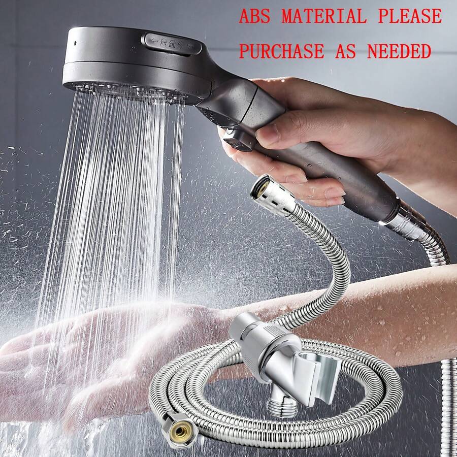 手持花洒，强劲水压，带过滤功能，喷雾模式、雨淋模式、脉冲模式，配备不锈钢加密软管和可调节花洒臂，适用于浴室，浴室配件，浴室工具 - 灰色 - 查看 1