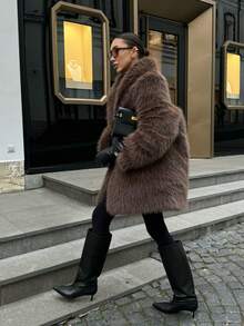 INDEFEIR 冬季新款女装欧洲美式仿皮草保暖宽松时尚外套