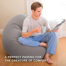 Beanless Bag Inflatable Lounge Chair: Corduroy Textured Flocking – Durable Vinyl – Folds Compactly – 220lb Weight Capacity – 45" X 45" X 28" - 黑色 - 查看 6