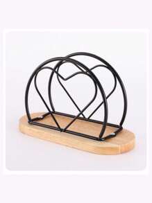 1pc Nordic Style Wooden Base Wrought Iron Napkin Holder, Vertical Paper Towel Holder, Western Restaurant Napkin Holder, Storage Rack, Wooden Paper Towel Holder, Vertical Metal Paper Towel Dispenser, Desktop Decoration Accessories, Suitable For Home, Restaurant, Hotel And Cafe Home Decoration, Valentine's Day - Multicolor - View 6