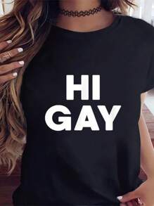 Hi Gay Print Crew Neck T-Shirt Cotton Shirt Soft, Breathable, Crew Neck Tee