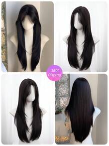 1 件合成耐热直发假发黑色，28 英寸长，由纤维制成，适合日常使用，自然逼真的假发（不包括配件） - Dark Brown - 查看 8