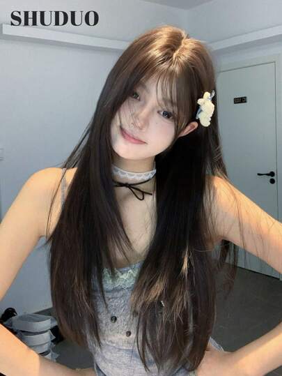 1 件合成耐热直发假发黑色，28 英寸长，由纤维制成，适合日常使用，自然逼真的假发（不包括配件）