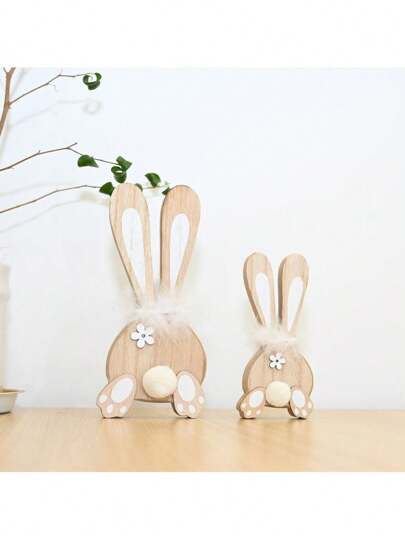 1/2pcs Wooden Rabbit Desktop Decoration Ornaments, Suitable For Easter And Indoor Desktop Decoration