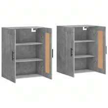 Ensemble de 2 armoires murales en bois d'ingénierie aspect béton gris, solutions de rangement modernes pour la cuisine ou le salon