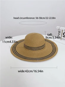 1 pieza Sombrero de paja de ala ancha para mujer para protección solar, sombrero casual y elegante de ala ancha para vacaciones de verano y playa